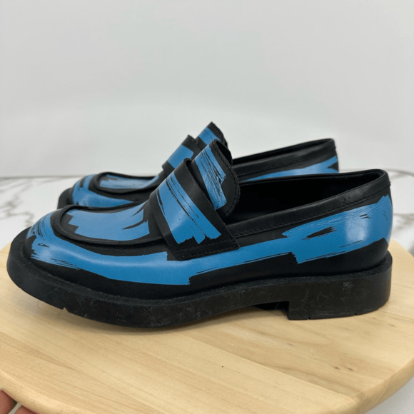Camper Lab Womens 8.5 MIL 1978 Loafers Black Blue Brushed Leather Wacky Artsy - Picture 8 of 13